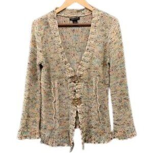 BCBG MaxAzria Knit Cardigan Women’s L Multicolor Flower Buttons Sweater Classic